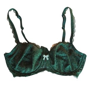 Emerald Green 34D Unlined Lace Balconette Bra